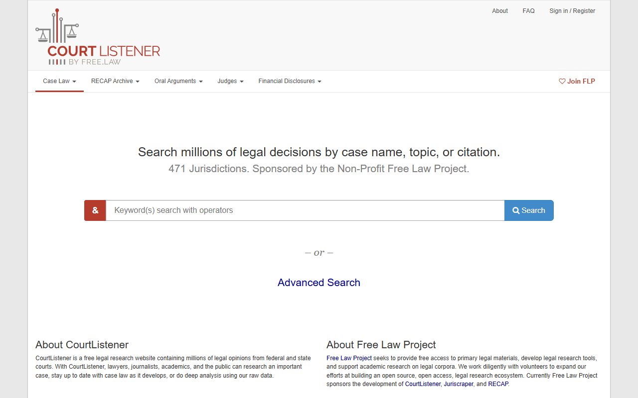 CourtListener legal opinion search website