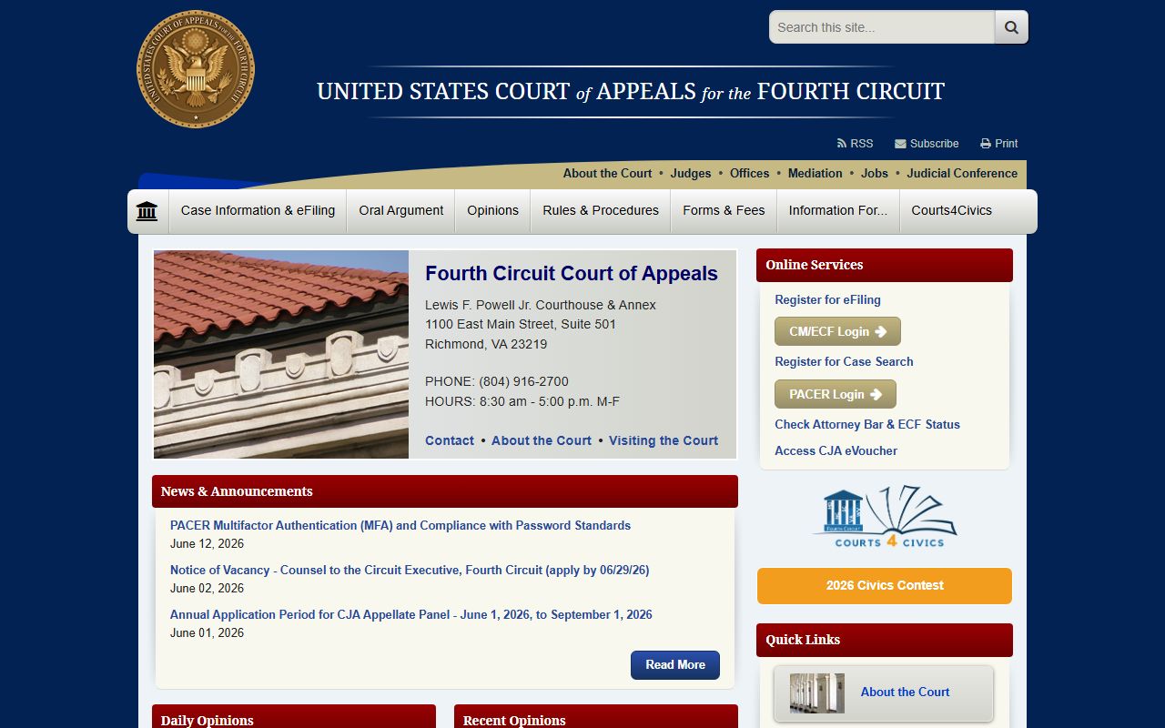 Fourth Circuit Court of Appeals website