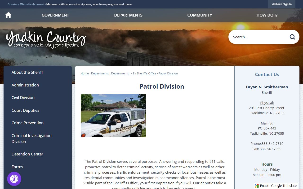 Yadkin County arrest records Patrol Division criminal process