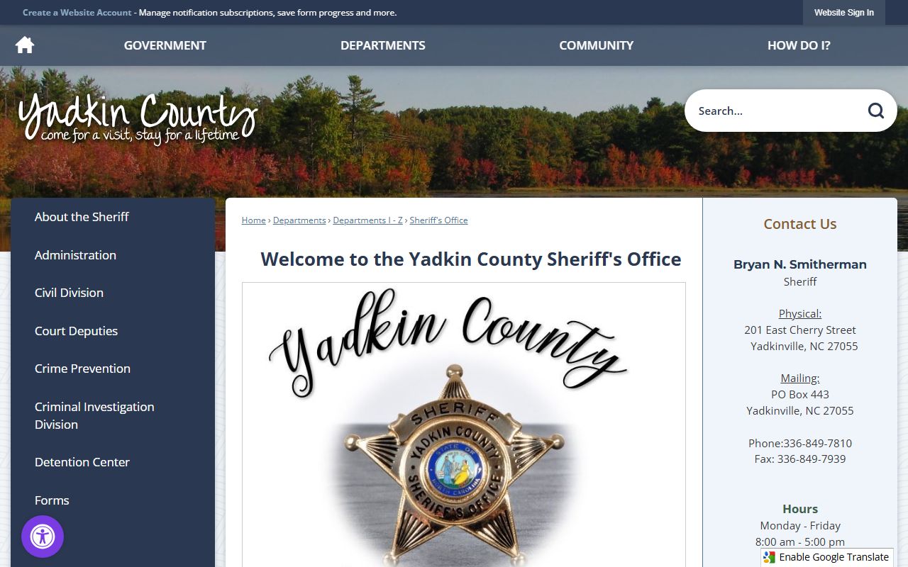 Yadkin County arrest records Sheriff's Office