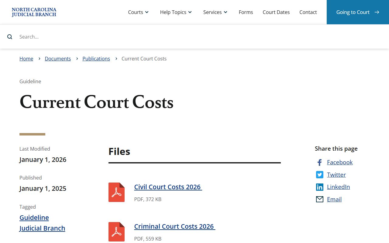 Yadkin County court dockets current court costs