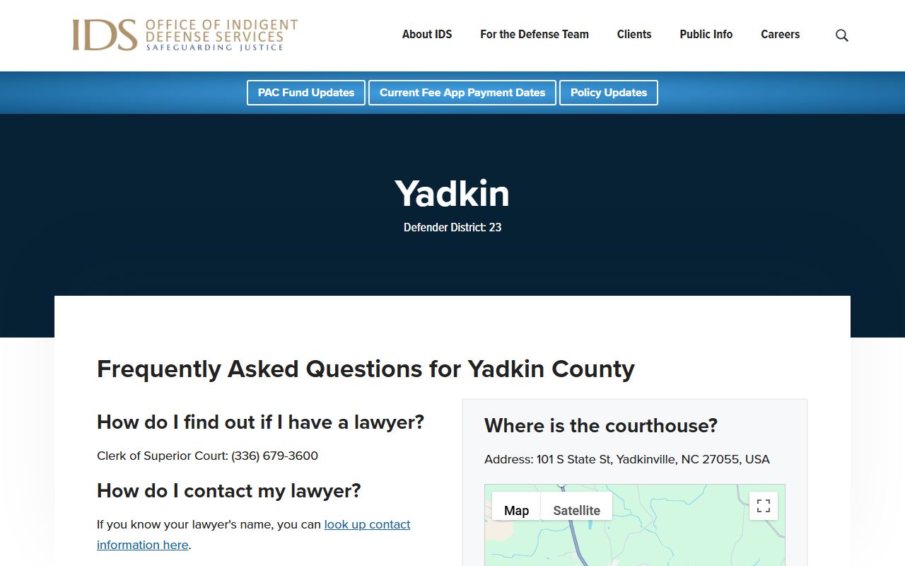 Yadkin County court dockets indigent defense services