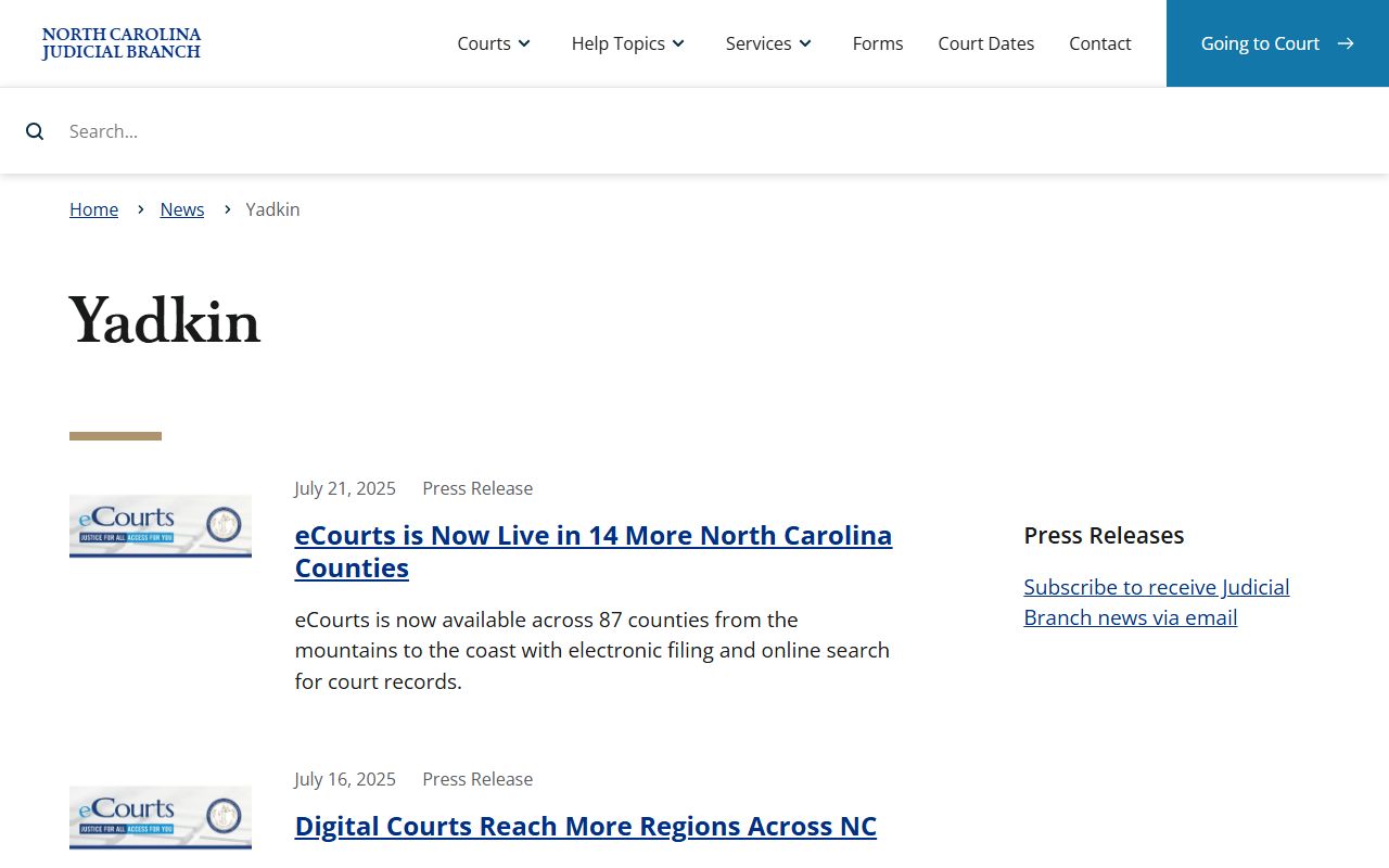 Yadkin County court dockets Judicial Branch news archive