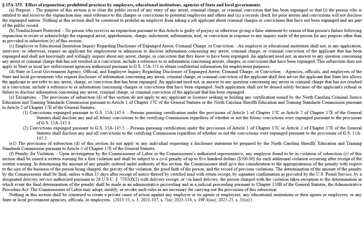 Yadkin County criminal court records effect of expunction statute