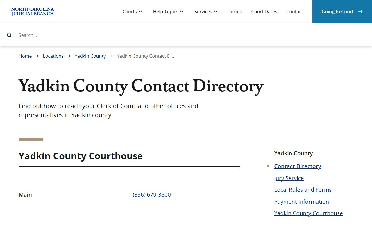 Yadkin County court dockets contact directory