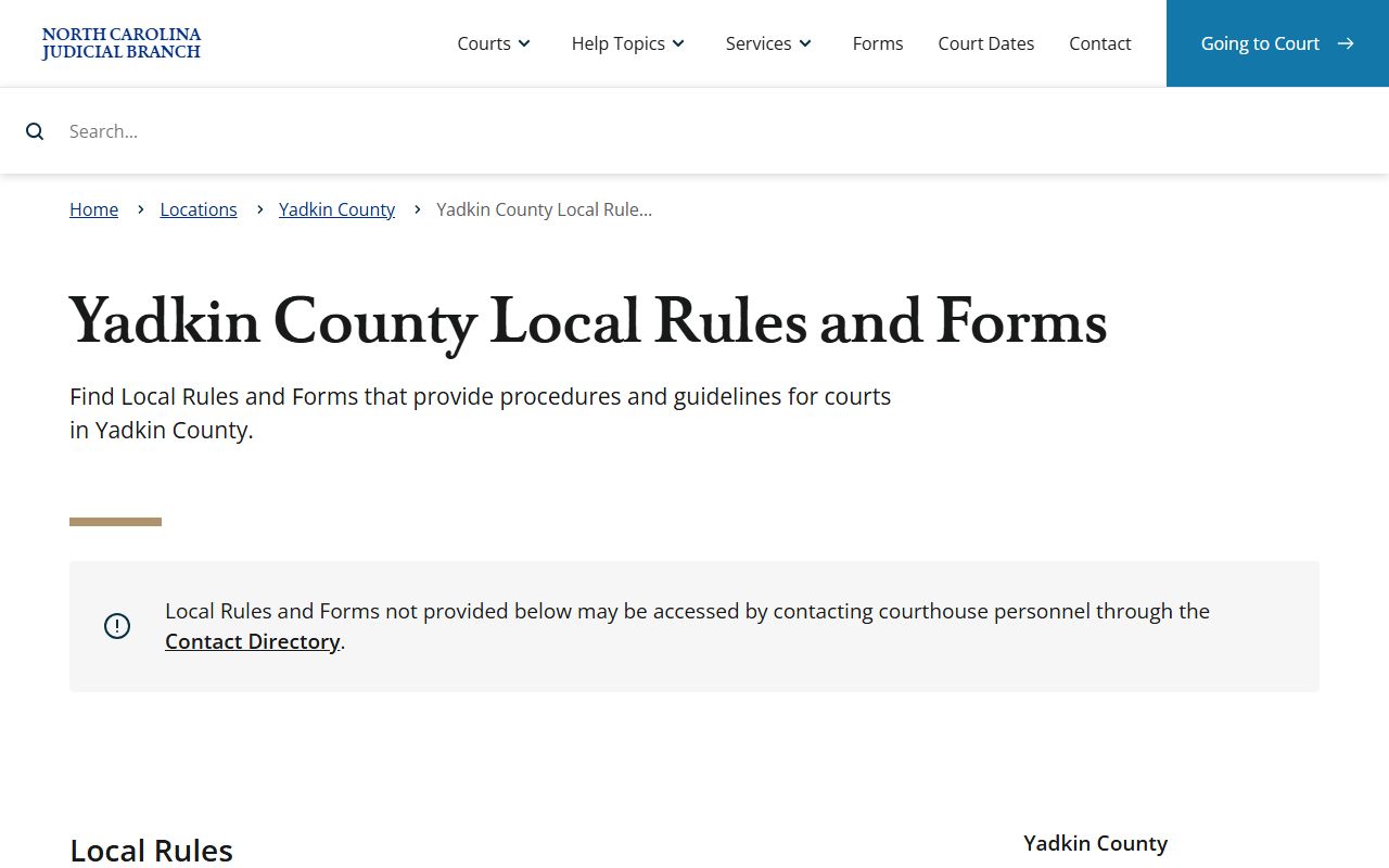 Yadkin County court records local rules and forms