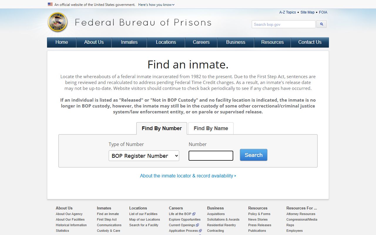 Yadkin County inmate records federal Bureau of Prisons locator