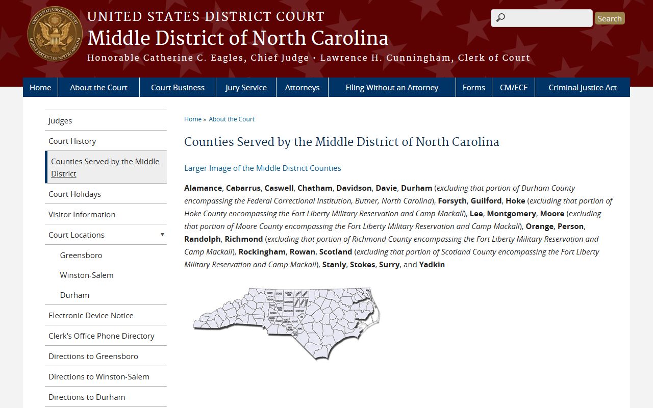 Yadkin County inmate records Middle District counties served