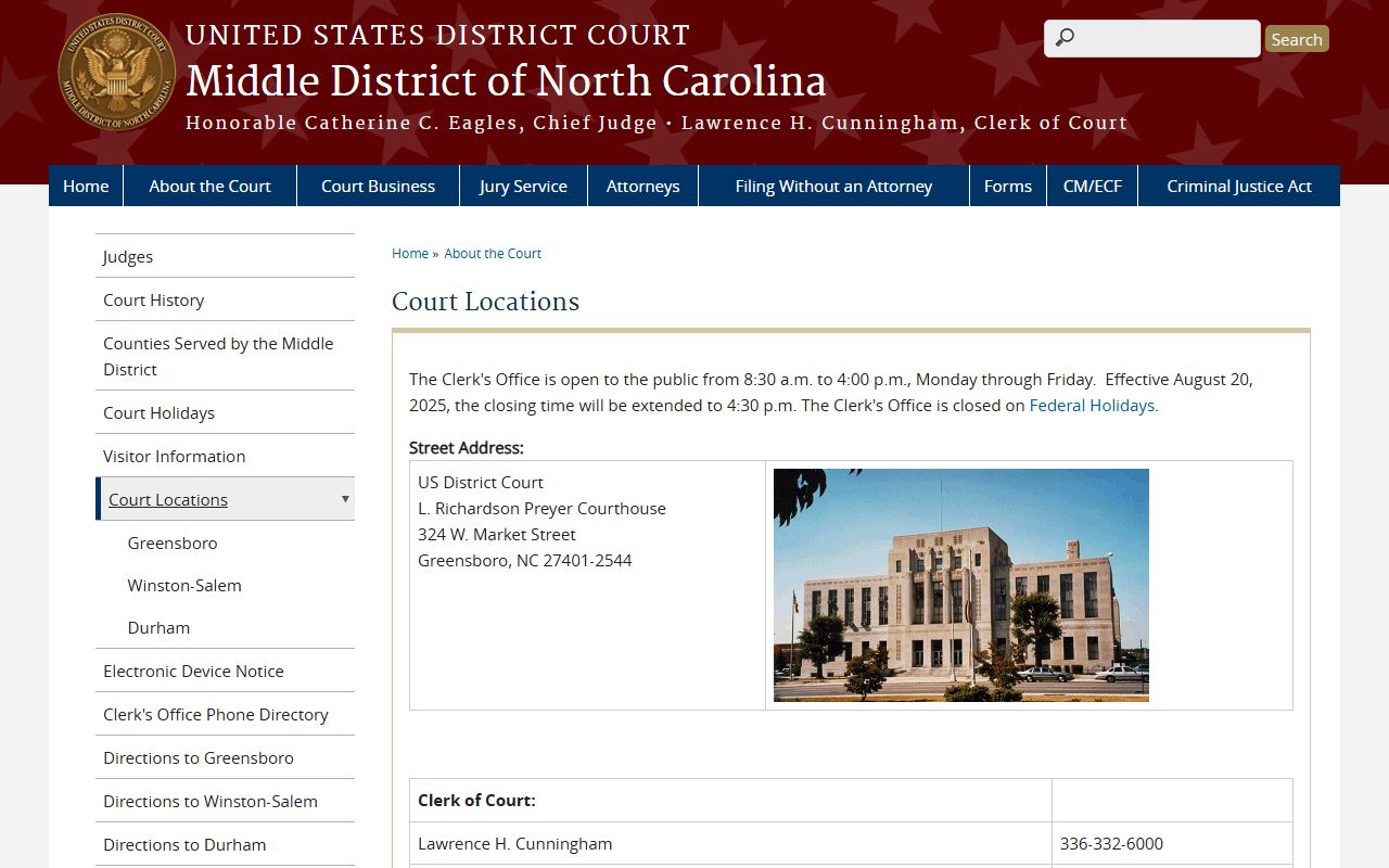 Yadkin County inmate records federal court locations