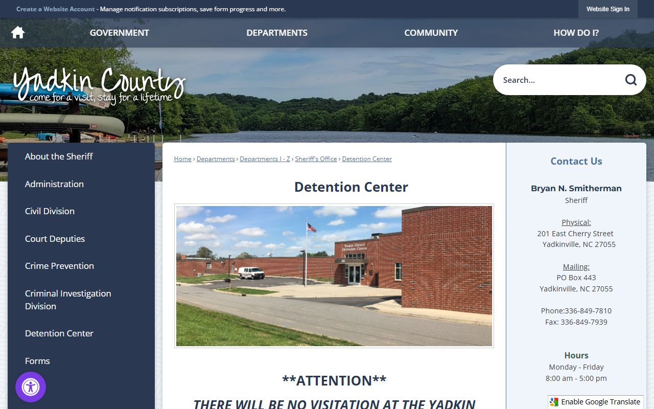 Yadkin County inmate records detention center source