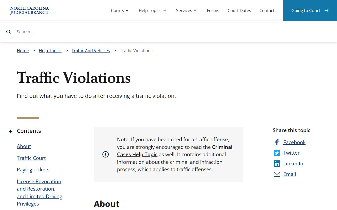 Yadkin County traffic court records NC traffic violations guidance