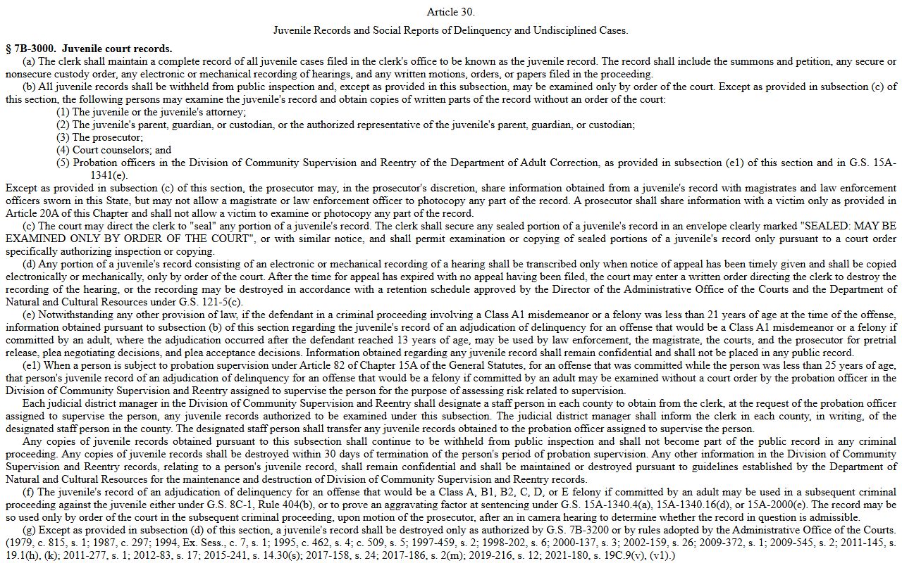 Yadkin County warrant records juvenile court limits